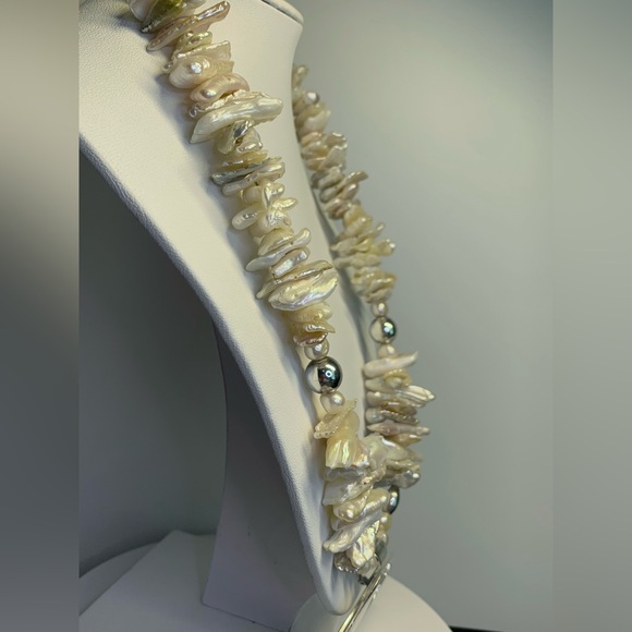 Vintage Sterling Silver Baroque & FW Pearl Necklace & Ichthus Fish Pendant - Picture 2 of 16